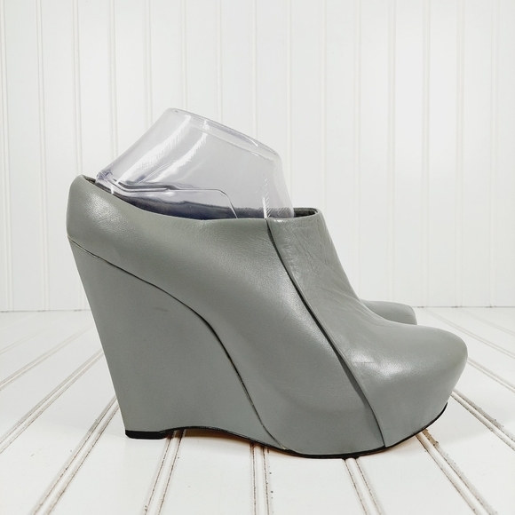 Type Z Gray Leather Slip On High Platform Wedge Heeled Boots F383 - Picture 5 of 13